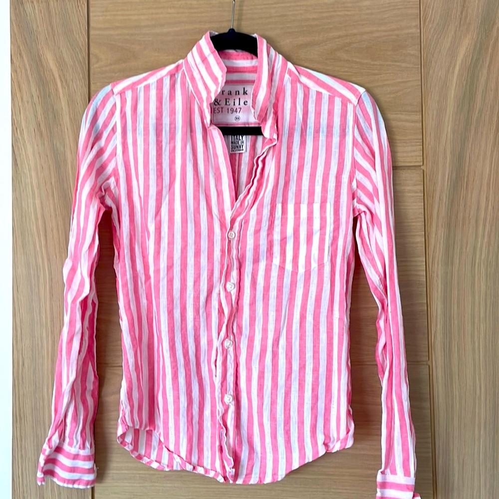 Frank & Eileen pink/white stripe linen shirt XS